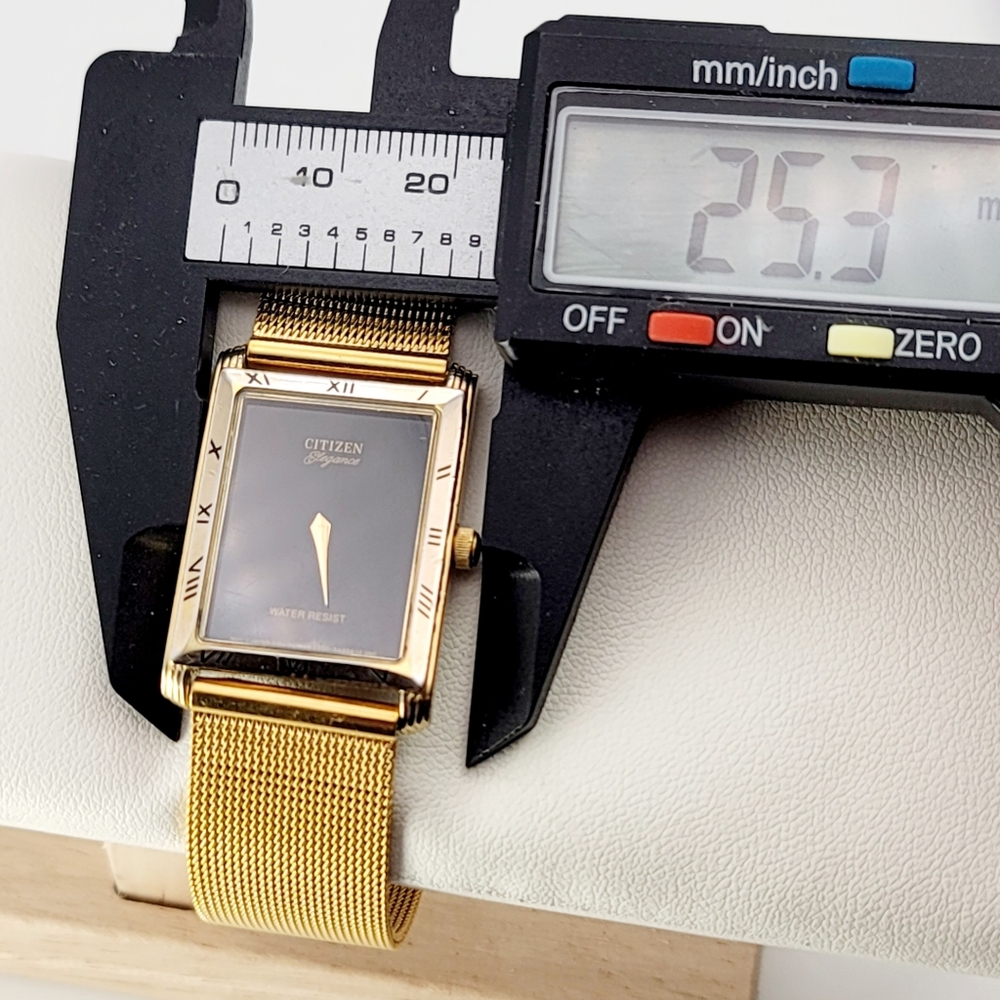 Vintage Citizen Elegance 2200 Gold Tank Watch – Black Dial, Mesh Band, Unisex - Picture 7 of 7
